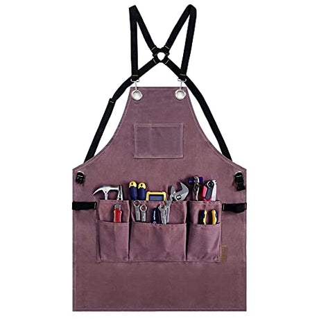 OPTIGRAM Waxed Canvas Durable Tool Apron, Heavy Duty Work Apron with 10 Pockets for Accessaries, Woodworking Work Shop Apron for Safty Protection OPTIGRAM
