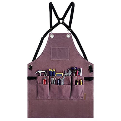 OPTIGRAM Waxed Canvas Durable Tool Apron, Heavy Duty Work Apron with 10 Pockets for Accessaries, Woodworking Work Shop Apron for Safty Protection