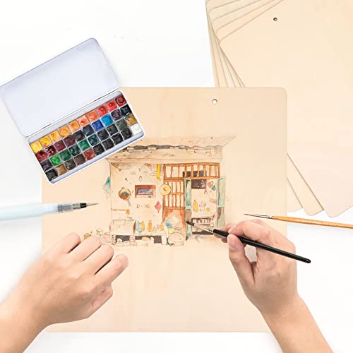 FSWCCK 7 Pieces 12 Inch Blank Wood Squares for Crafts, Unfinished Wood Squares Wooden Cutouts for DIY Crafts, Door Hanger, Sign, Wood Burning, FSWCCK