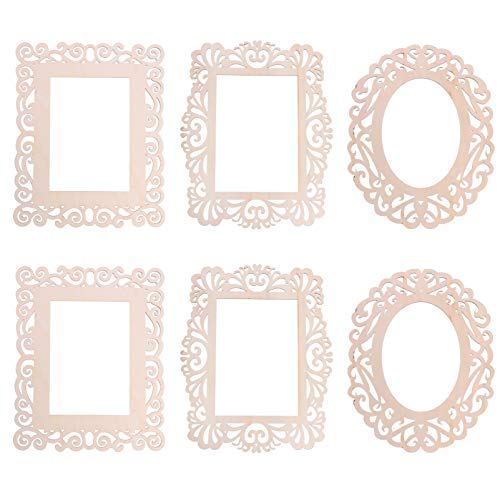 Healifty 6pcs Hollow Window Grille Pendant Wood Mirror Shape Cutout Blank Wood Cutout Blank Wood Ornament Home Decor Mini Craft Unfinished Wooden Healifty