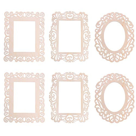 Healifty 6pcs Hollow Window Grille Pendant Wood Mirror Shape Cutout Blank Wood Cutout Blank Wood Ornament Home Decor Mini Craft Unfinished Wooden Healifty