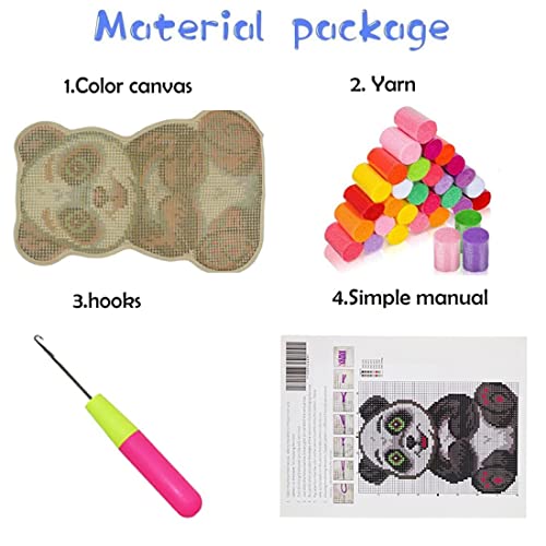 GemJelry DIY Latch Hook Kits for Adults Kids Panda Latch Hook Rug Cover Kits Hand Craft Embroidery Crochet Rugs with Preprinted Canvas Crochet Yarn GemJelry