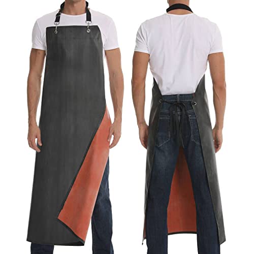 Thick Waterproof Rubber Black Vinyl Apron for Men 39" Heavy Duty Long Chemical Resistant Industrial Work Apron Adjustable Plastic Aprons for Homsolver