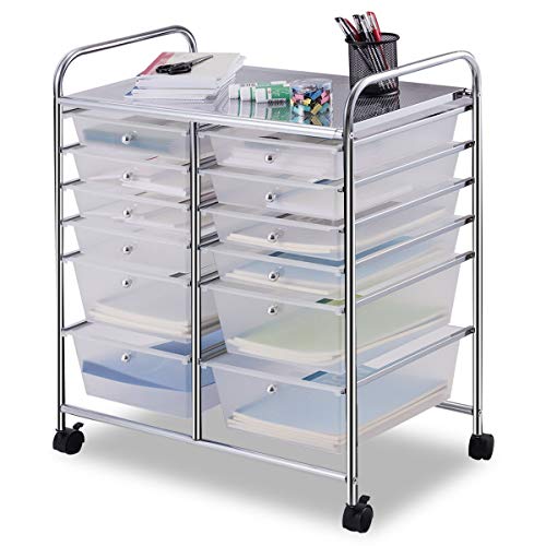 Giantex 12 Drawer Rolling Storage Cart Tools Scrapbook Paper Office School Organizer (White) - WoodArtSupply