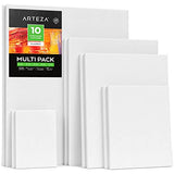 Arteza Stretched Canvas, Multipack of 10, 5 x 7, 8 x 10, 11 x 14, 12 x 16, 16 x 20 Inches – 2 of Each, 100% Cotton, 8 oz Gesso-Primed, Art Supplies ARTEZA