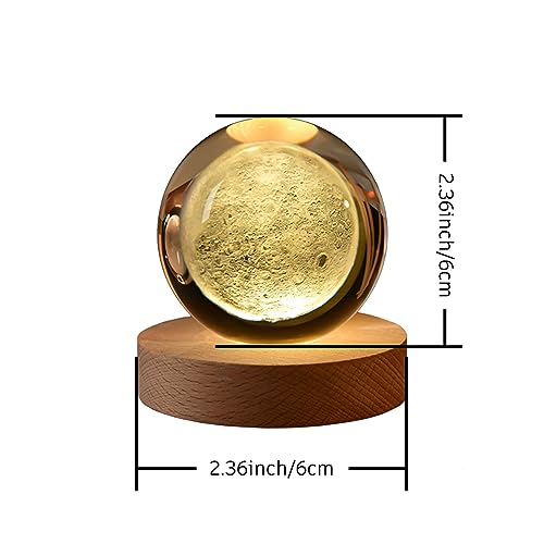 WANHER Crystal Ball 3D Moon Light, Night Light, with Wooden LED Base Suitable for Home Bedroom Decoration, Ideal Birthday Gift for Friends, lovers, Bo