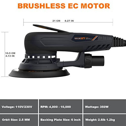 MAXXT Electric 5mm Random Orbital Sander Brushless 350W 3A Multi-function Variable Speed Electric Corded Orbital Sanders Machine with 10 Sanding MAXXT