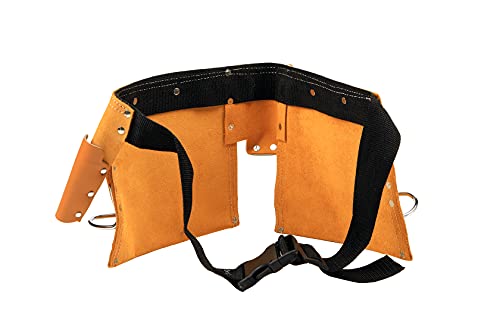 Virtionz 11 POCKET LEATHER TOOL BELT for Carpenter, Construction Pouch, Framers, Handyman, Electrician, Brown color, belts adjusts from 33'' up to