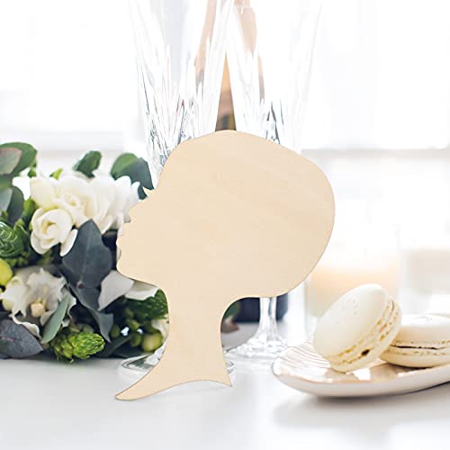 Jetec 8 Pieces African Woman Women Face with Lashes Silhouette Head Wood Decoration Pendant Unfinished Laser Cutting Cutout Shape Painting DIY Crafts Jetec
