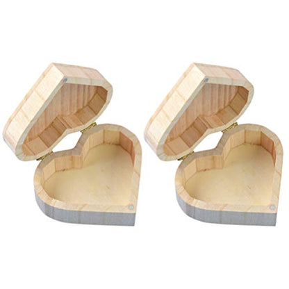 Healifty 2pcs Box Wooden Box Valentines Day Heart Wood Block Necklace Storage Heart- Shaped Wooden Things to Paint Kids Jewelry Organizer Gift