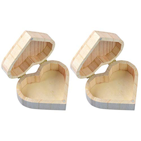Healifty 2pcs Box Wooden Box Valentines Day Heart Wood Block Necklace Storage Heart- Shaped Wooden Things to Paint Kids Jewelry Organizer Gift Healifty