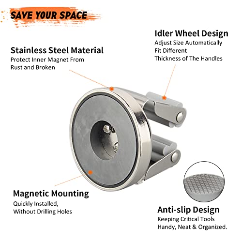 MUTUACTOR Heavy Duty Magnetic Hooks,Strong Magnetic Mop Broom Holder Wall Mount,No Drilling Movable Broom Clip Mop Rack for Garage Kitchen Laundry MUTUACTOR