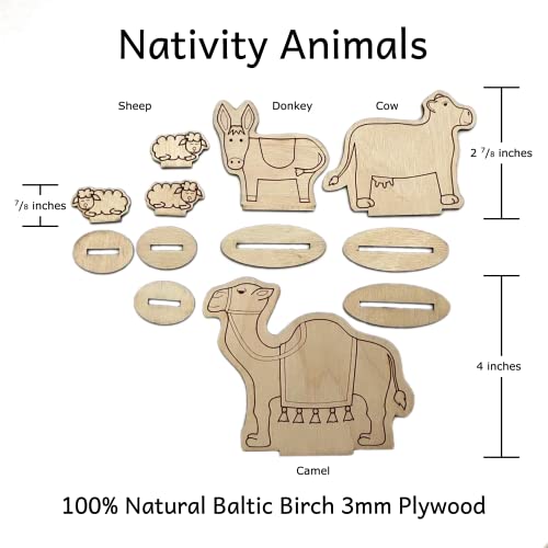 Christmas Peg Doll and Animal Nativity Set - Mary, Joseph, Angel, Shepherd, 3 Wise Men - Camel, Cow, Donkey, Sheep - DIY Color Your Own Wood Craft - Pegsies