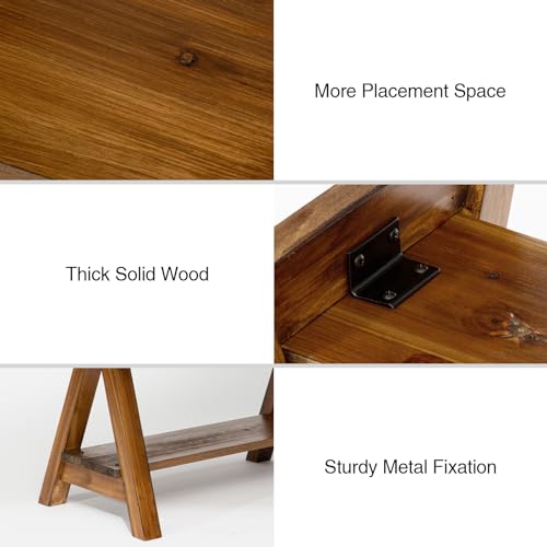 Wnutrees Farmhouse Wood Bench,Rustic Indoor Storage Bench for Entryway, Living Room, Dining Room,Solid Wood Construction, Original Wood Wnutrees