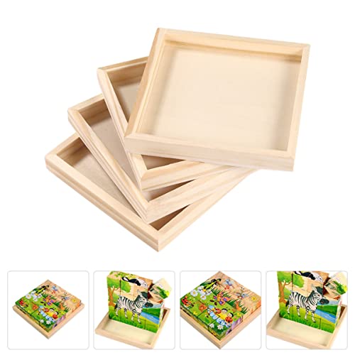 MAGICLULU 4pcs Puzzle Toys Wooden Trays for Home Wooden Toy Tray Sundries Holder Unfinished Wood Tray Toy Holder Wood Serving Tray Unfinished Wooden MAGICLULU