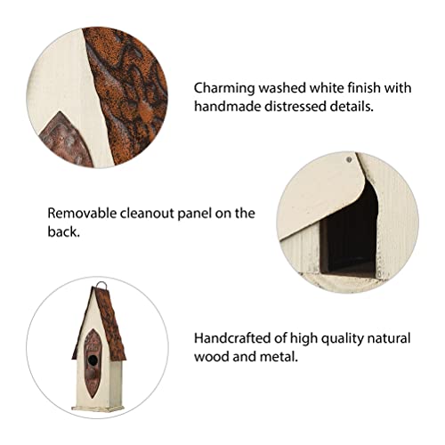 Glitzhome 13.25" H Washed White Distressed Solid Wood Birdhouse Hand Painted Hanging Bird House for Outdoors glitzhome