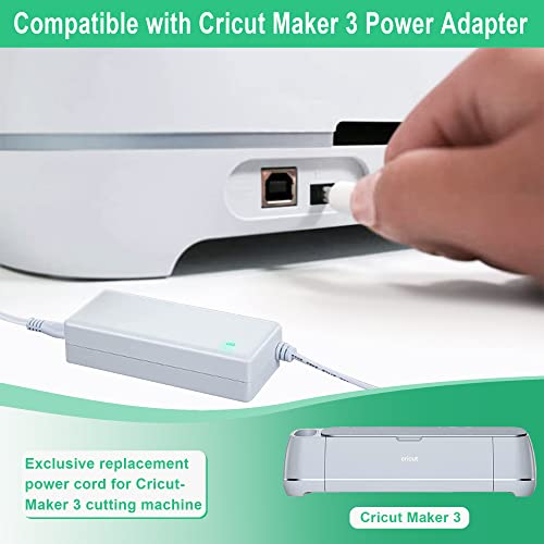 Power Cord Compatible with Cricut Maker 3 Cutting Machine 24VDC Power Replacement Cord Compatible with Cricut Maker 3 Power Adapter & Cord(White) LaWana