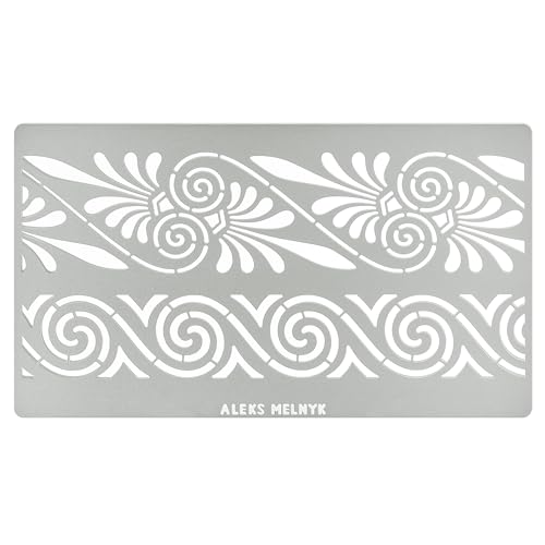 Aleks Melnyk No.332 Metal Stencil, Ancient Greek and Roman Ornament Design, Palmette Motif, Border, Patterns, Small Stencil, 1 PC, Template for Wood - WoodArtSupply