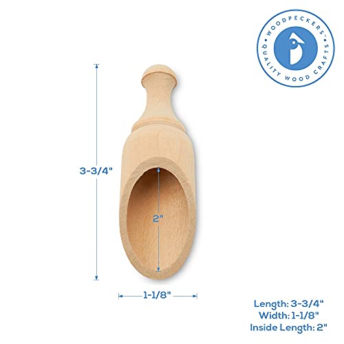 Mini Wooden Scoops 3-3/4 Inches Long, 10 Unfinished Mini Scoops for Jars, Bath Salts, Body Scrubs, Salt & Spice Containers, by Woodpeckers Woodpeckers