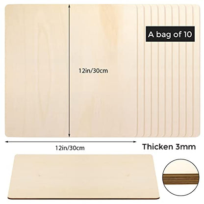 FSWCCK 10 Pack 3MM 1/8" x 12" x 12" Craft Wood, Plywood Board Basswood Sheets, Perfect for DIY Projects, Drawing, Painting, Laser, Wood Burning, Wood
