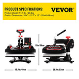 VEVOR Heat Press, Upgrade 5 in 1 Heat Press Machine for T-Shirt Hat Cap Mug Plate Sublimation, 15x15 inch Anti-Scald Fast Swing Away Digital Control VEVOR