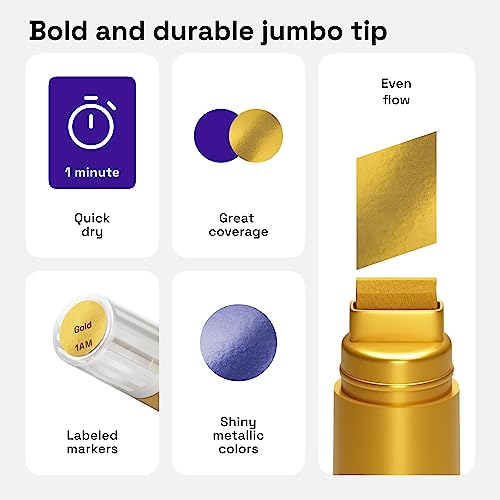 ARTISTRO 8 Metallic Jumbo Markers, Water-Resistant Ink, Quick-Drying, Non-Toxic, 15mm Jumbo Nylon Nibs, Can Be Used on Almost Any Surface ARTISTRO
