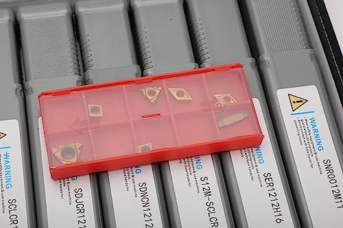 JOOGTO Indexable Lathe Turning Tool 21Pcs Kit 1/2'' 12mm Shank 7 Pcs Metal Lathe Tool Holder Set for Turning Grooving Threading Boring with 14 Pcs Joogto