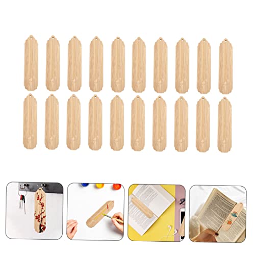 TEHAUX 20pcs Wooden Blank Bookmark Unfinished Wooden Slices Unfinished Hanging Tags Unfinished Wooden Crafts Wood Art Bookmarks Wooden Craft TEHAUX