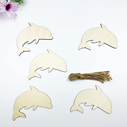 20pcs Unfinished Dolphin Shaped Wood Cut Out Dolphin Wood DIY Crafts Cutouts Blank Wooden Dolphin Shaped Shaped Hanging Ornaments for Wedding - WoodArtSupply