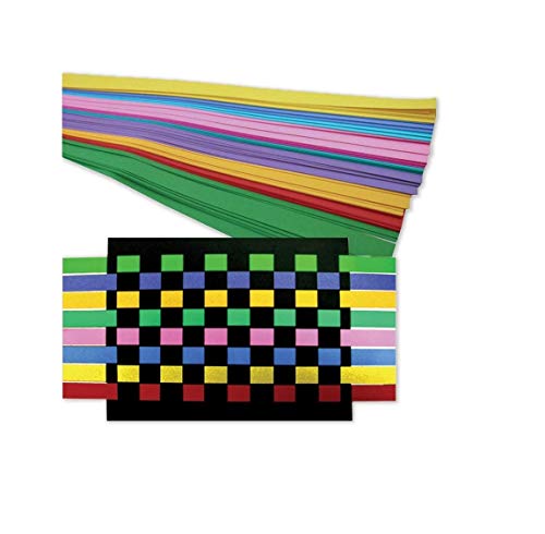 Paper Weaving Kit, 250 Colorful Strips + 25 Sheets Black Cardstock, 8.5x11-Inch, NOT Pre-Cut, Make 25 Projects, Hygloss Products - WoodArtSupply