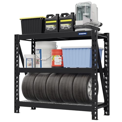 WORKPRO 3-Tier Metal Garage Shelving Unit, Heavy Duty Storage Utility Rack, 50”W x 18”D x 47”H, 5400 LBS Load Capacity, Industrial Steel Shelf with WORKPRO