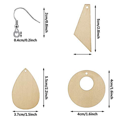 60 Pieces Unfinished Wooden Earrings Pendants Blank Teardrop and Tapered Cutout Pendants with 60 Pieces Earring Hooks and 60 Pieces Jump Rings for DIY Craft Jewelry Making