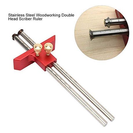 Antilog Wood Marking Gauge, Stainless Steel Woodworking Double Head Scriber Ruler Marking Gauge Wood Scribe Tool Carpentry Antilog