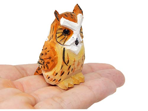 Selsela Great Horned Owl Keychain Ring Hook Clip Charm Farm Bird Miniature Wood Mini Figurine Small Animal Selsela