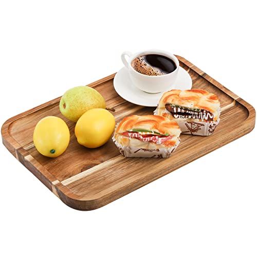 YOUEON Set of 2 Acacia Wood Serving Tray with Raised Lip, 14.2 x 9.5 Inch Rectangular Serving Tray, Appetizer Cheese Plate, Sandwich Dessert Trays,