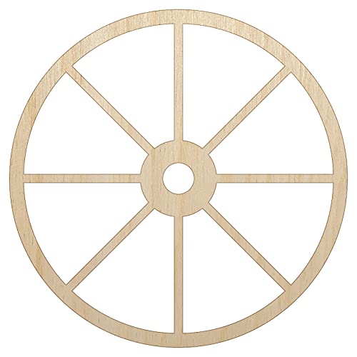 Wagon Wheel Solid Unfinished Wood Shape Piece Cutout for DIY Craft Projects - 1/4 Inch Thick - 4.70 Inch Size - WoodArtSupply