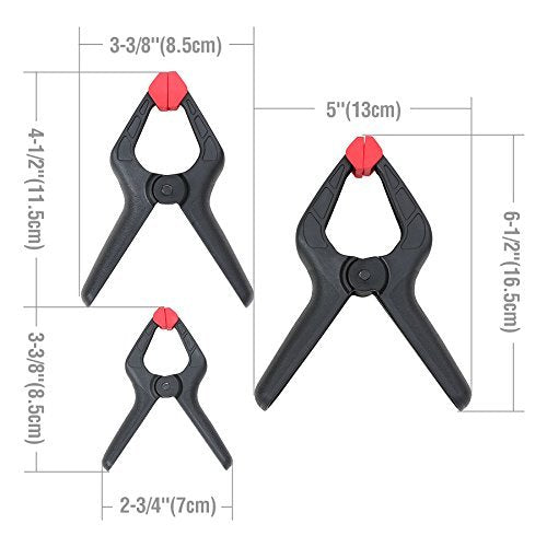 WORKPRO 16-Piece Nylon Spring Clamp Set-4pc 6-1/2", 6pc 4-1/2" , 6pc 3-3/8", for Woodworking, Photography Studios and DIY Works, Black WORKPRO