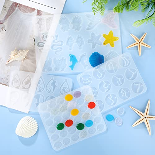 4 Pieces Christmas Resin Jewelry Earring Silicone Molds Women Epoxy Resin Mold for Jewelry Making Supplies DIY Craft Pendant(Mermaid Ocean)