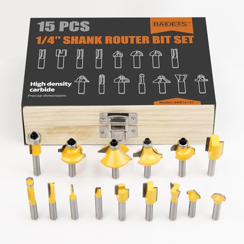 Router Bits Set 1/4 Inch Shank - BAIDETS 15 Pieces 1/4" Tungsten Carbide Router Bits, Woodwork Tools BAIDETS