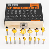 Router Bits Set 1/4 Inch Shank - BAIDETS 15 Pieces 1/4" Tungsten Carbide Router Bits, Woodwork Tools BAIDETS