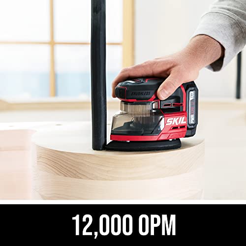 SKIL PWR CORE 12 Brushless 12V Compact Detail Sander Kit with Up to 12,000 OPM Includes 40pc Sandpaper(80/120/180/240 grits), Dust Box, 2.0Ah Battery