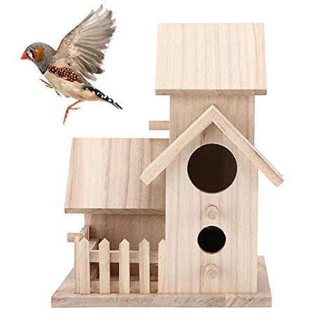 Pssopp Outdoor Birdhouse Unfinished Wood Bird House Kits to Paint for Kids Birdcages for Outdoors Hanging, 15.5 x 15.5 x 20cm(3 Rooms) Pssopp