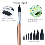 Transon 8pcs Round Watercolor Paint Brush Set Goat Hair for Watercolors,Acrylics,Inks,Gouache,Oil and Tempera TRANSON