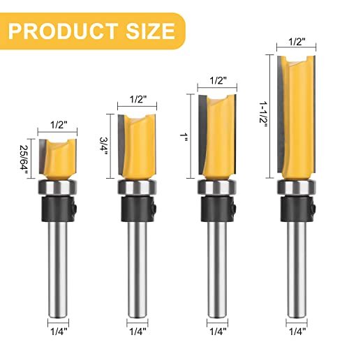 UTRUSTTO Pattern Flush Trim Router Bits 1/4 Inch Shank, Bottom Bearing Flush Trim Router bit Set, Cutting Diameter: 1/2", Cutting Height Respectively UTRUSTTO