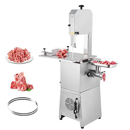 VEVOR Commercial Electric Meat Bandsaw, 850W Vertical Bone Sawing Machine, Stainless Steel 23.6" x 18.3" Workbench, Frozen Meat Cutter with 2 Blades, - WoodArtSupply