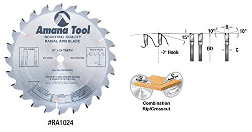 Amana Tool - RA1236 Carbide Tipped Radial Arm 12" Dia x 36T ATB, 0 Deg, 1" Bore Ci - WoodArtSupply