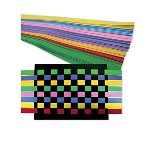 Paper Weaving Kit, 250 Colorful Strips + 25 Sheets Black Cardstock, 8.5x11-Inch, NOT Pre-Cut, Make 25 Projects, Hygloss Products Hygloss