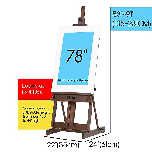 MEEDEN Art Painting Easel, Beech Wood Studio Easel 53" to 91" H, Holds Canvas Up to 78", Large Professional H-Frame Easel Stand with Storage Tray, MEEDEN