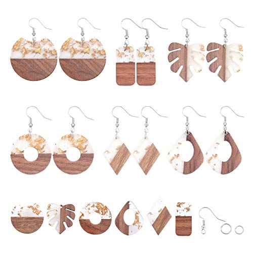 SUNNYCLUE 6 Pairs Resin Wood Dangle Drop Earring Making Starter Kit Round Rectangle Leaf Jewelry Pendants Making Supplies for Women Beginners, - WoodArtSupply