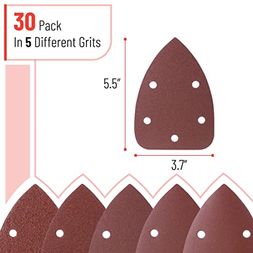 Bates- Mouse Detail Sander Sandpaper, 30 pcs, 40/80/120/180/240 Grits, Sanding Pads, Mouse Sander Pads, Sandpaper Assortment, Mouse Sandpaper, Mouse Bates Choice